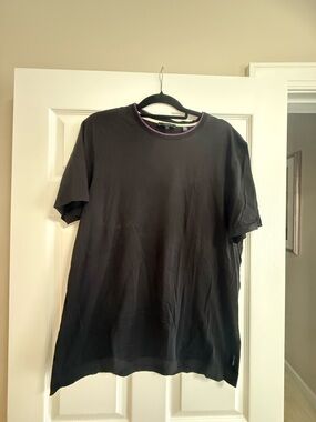 Ted Baker Black Short Sleeve Tee with Purple Neckline Detail
